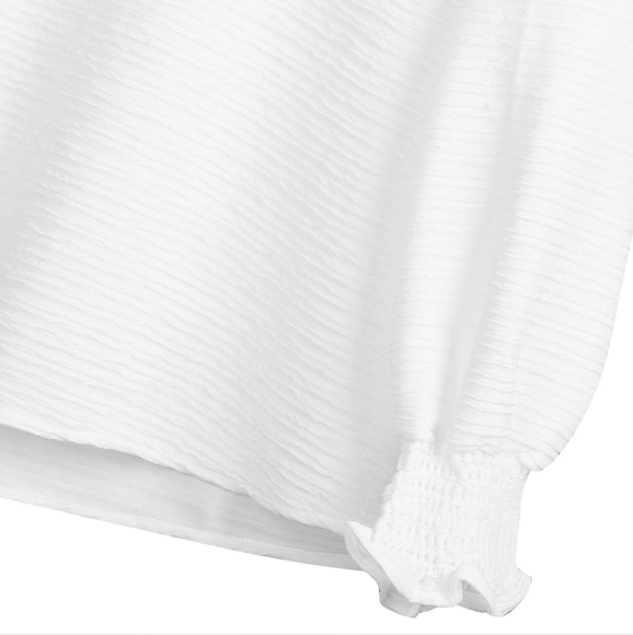 ☆3/35$ | White Textured Ruffle Edge Long Sleeves Mock Neck Loose Top in Size L - Picture 9 of 9